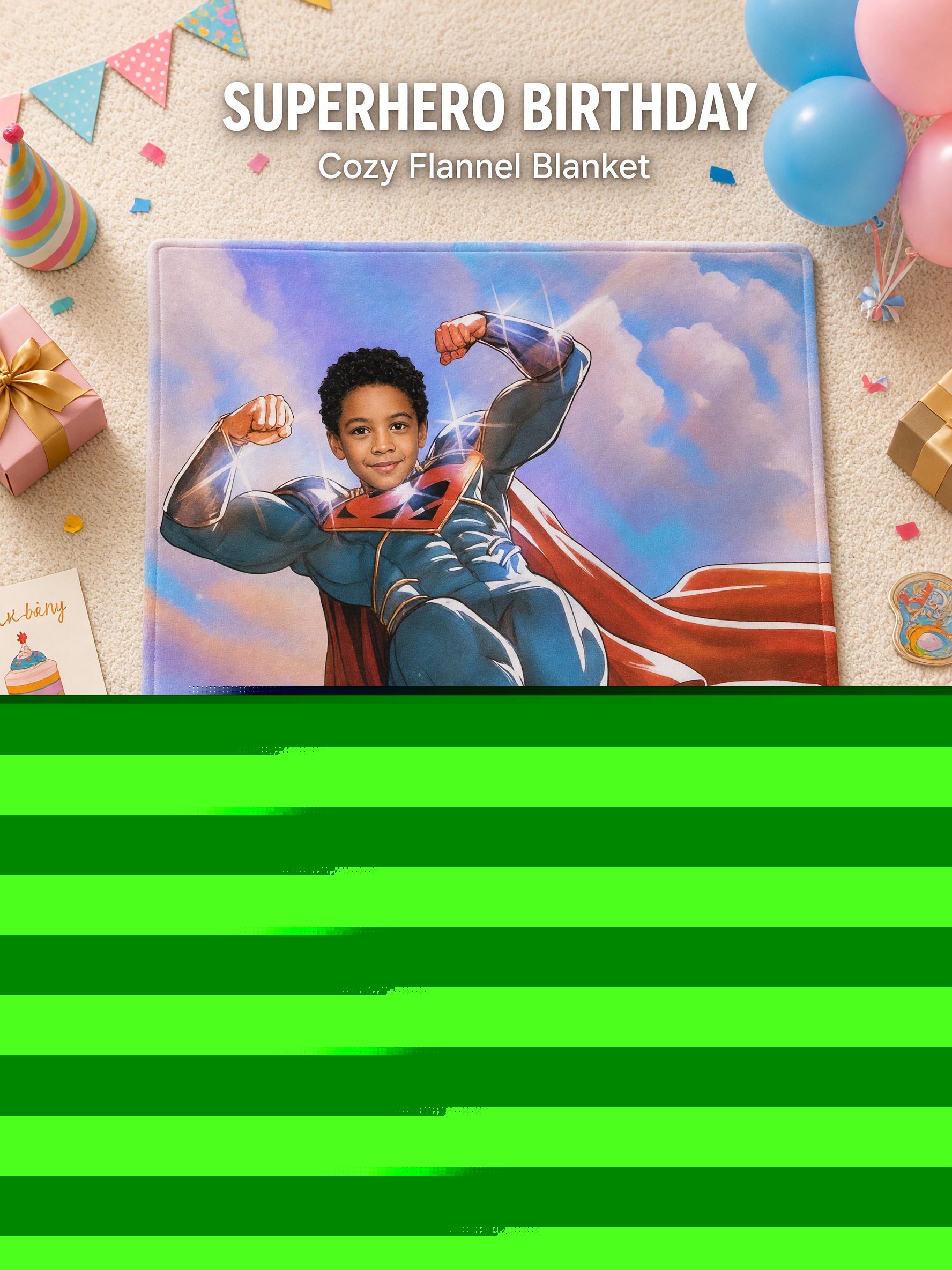 Custom Superhero Face Photo Blanket Personalized Flannel Fleece Throw Soft Anti-Pilling Keepsake Gift for Kids Boys