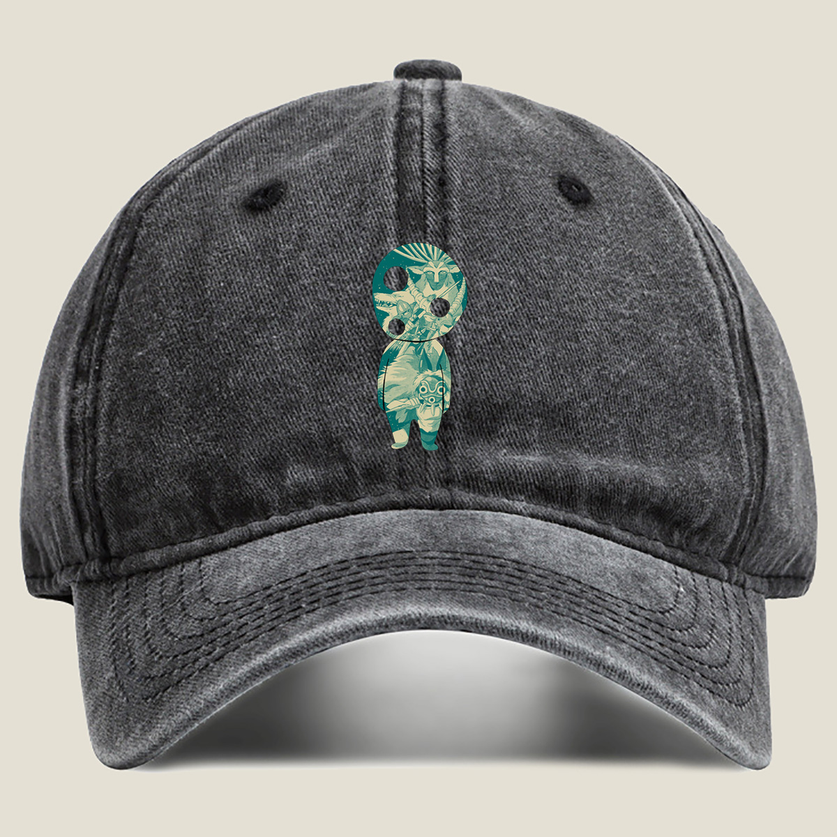Princess Mononoke: San and Moro in KAWS Style - Washed Denim - Baseball Cap