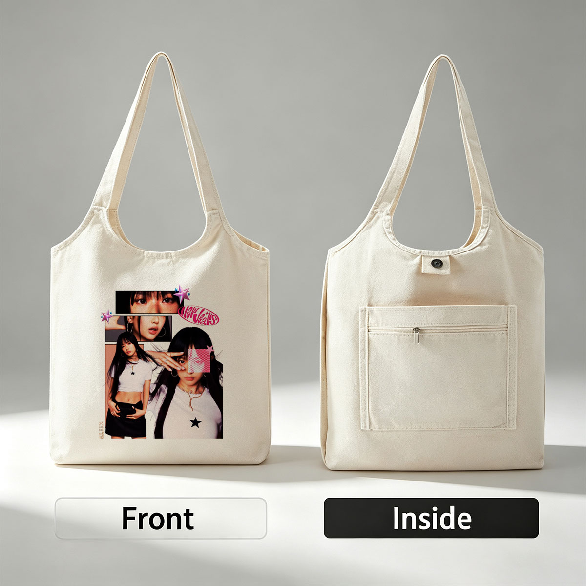 Hanni of NewJeans in a Stylish Collage Featuring Close-Up Shots and Fashionable Outfits - Canvas shoulder bags/