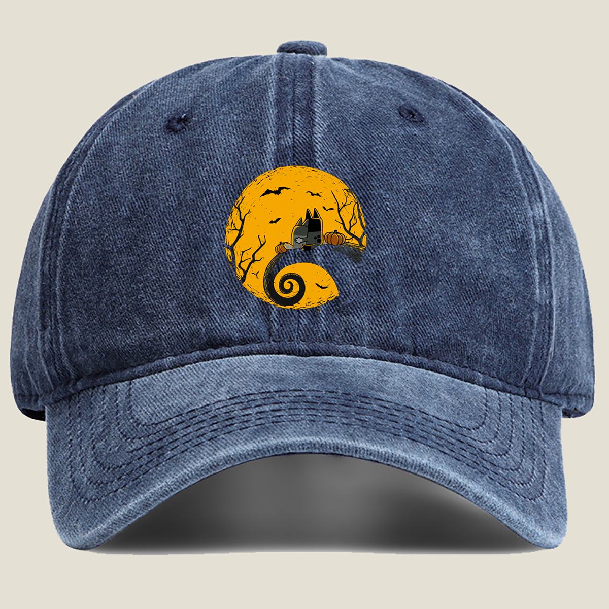 Pusheen the Cat Halloween Moon - Washed Denim - Baseball Cap