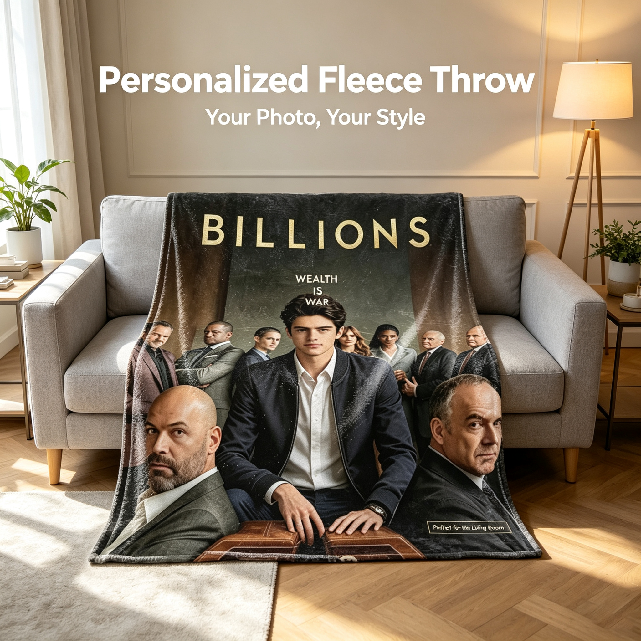 Custom Face Blanket - Billions TV Show Flannel Blanket for Fans, Perfect Gift for Watching Drama Series at Home or as a Cozy Throw for Bed and Couch