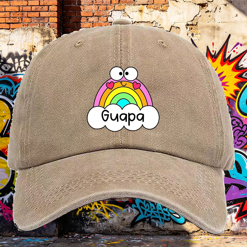 Men's Printed Washed Cotton Hat with Rainbow and Heart Design, Casual Round Brim Summer Lightweight Cap for Outdoor Activities, Beach, Travel, and Daily Wear, Suitable for Young Adults and Fashion-Loving Men