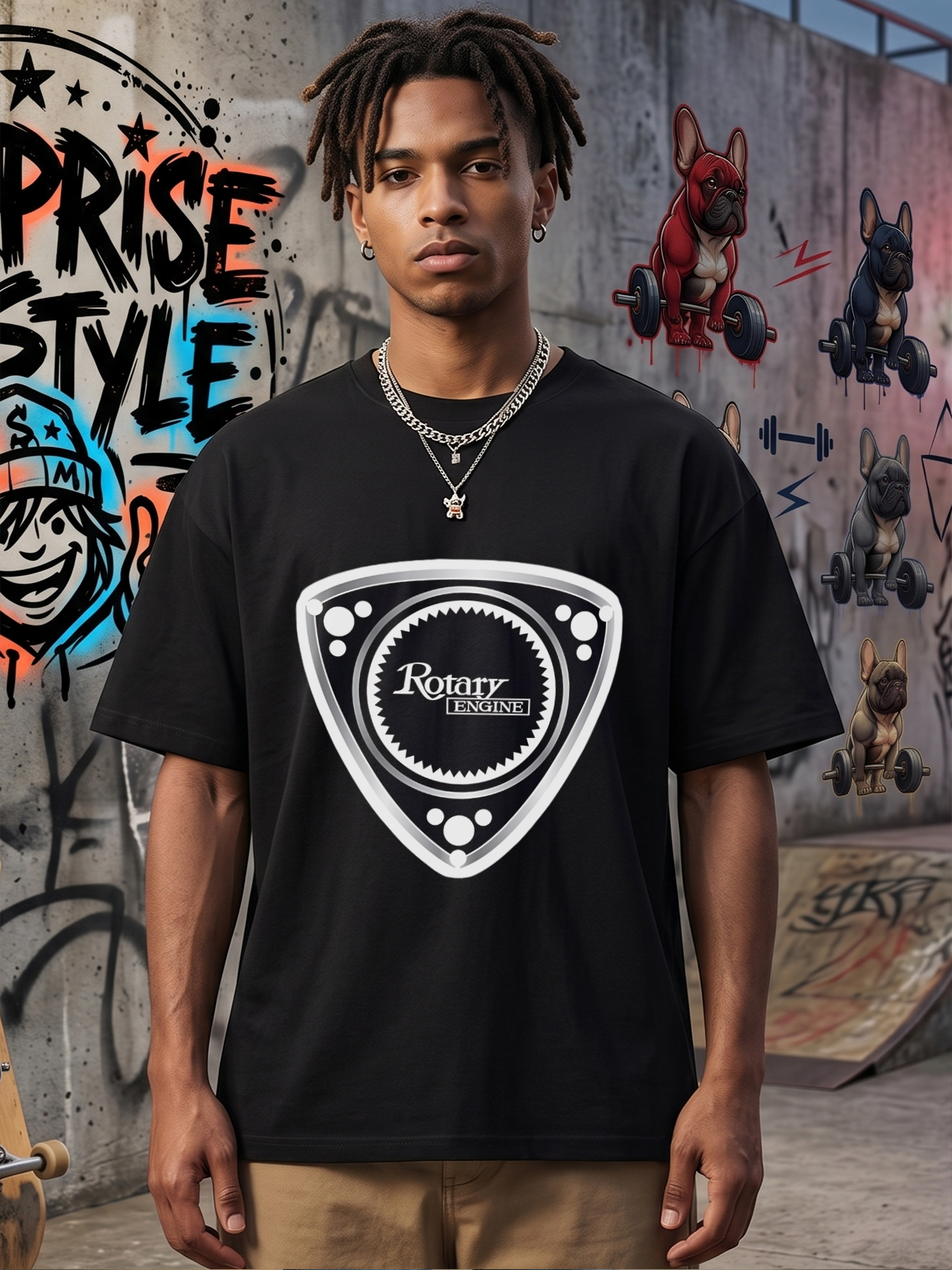 Men's Rotary Engine Print T-Shirt Featuring Gear Design and Bold Text, Casual Round Neck Lightweight Breathable Summer Short Sleeve Tee for Car Enthusiasts and Mechanical Engineering Fans