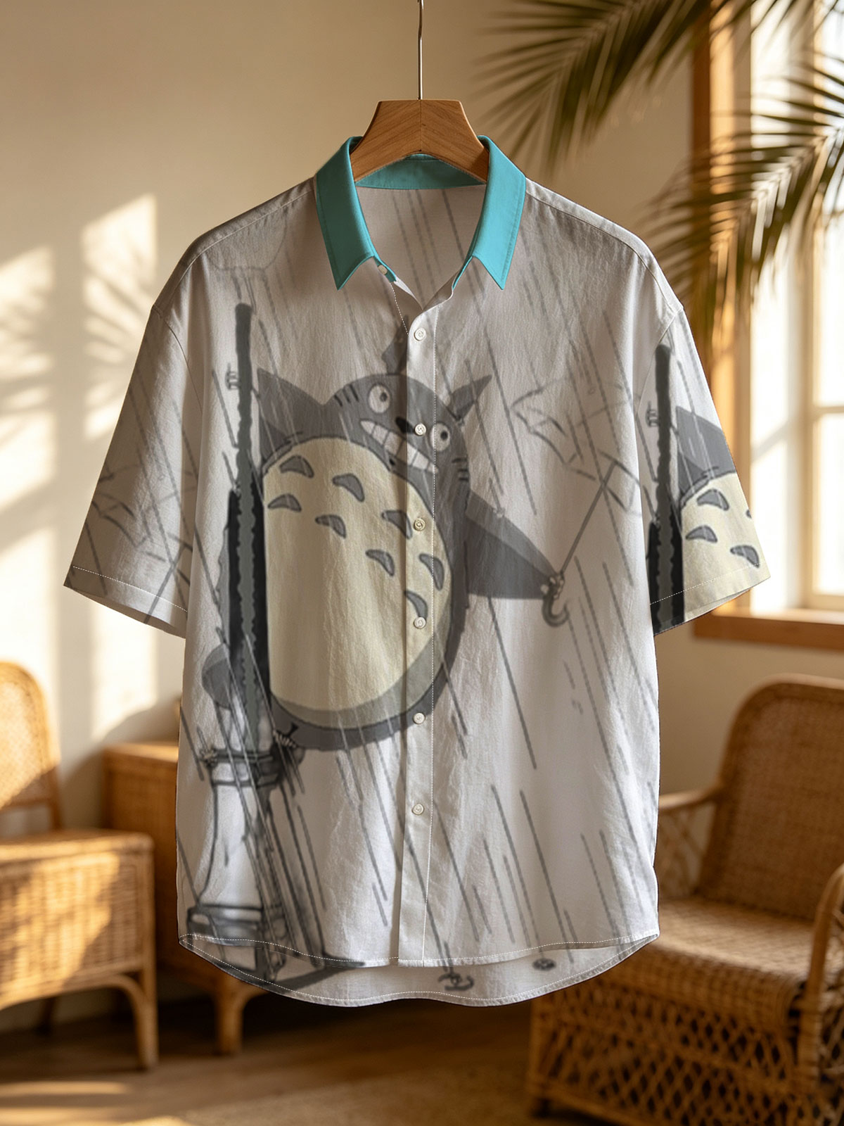 Totoro in the Rain with Umbrella and Streetlamp -  Shirt