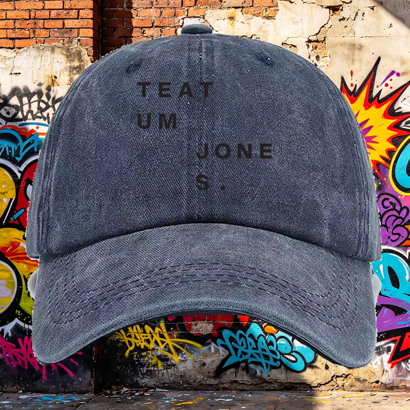 Men's Printed Washed Cap with TEATUM JONES Logo Design, Casual Round Brim Summer Lightweight Hat for Outdoor Activities, Urban Streetwear, and Daily Wear – Ideal for Men Seeking Fashionable and Comfortable Headwear