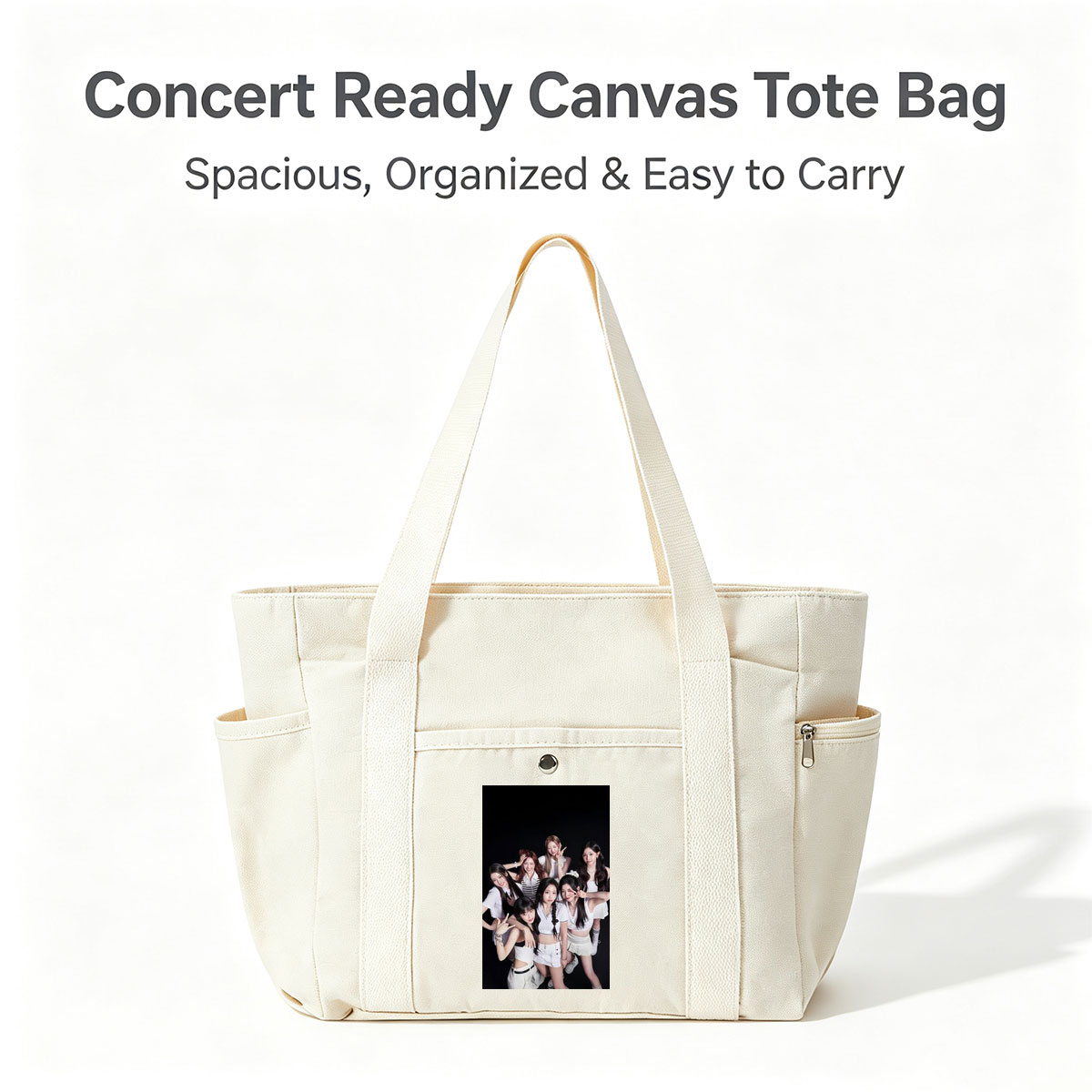Kep1er Group Photo in White Outfits on Black Background - Multi-pocket bags