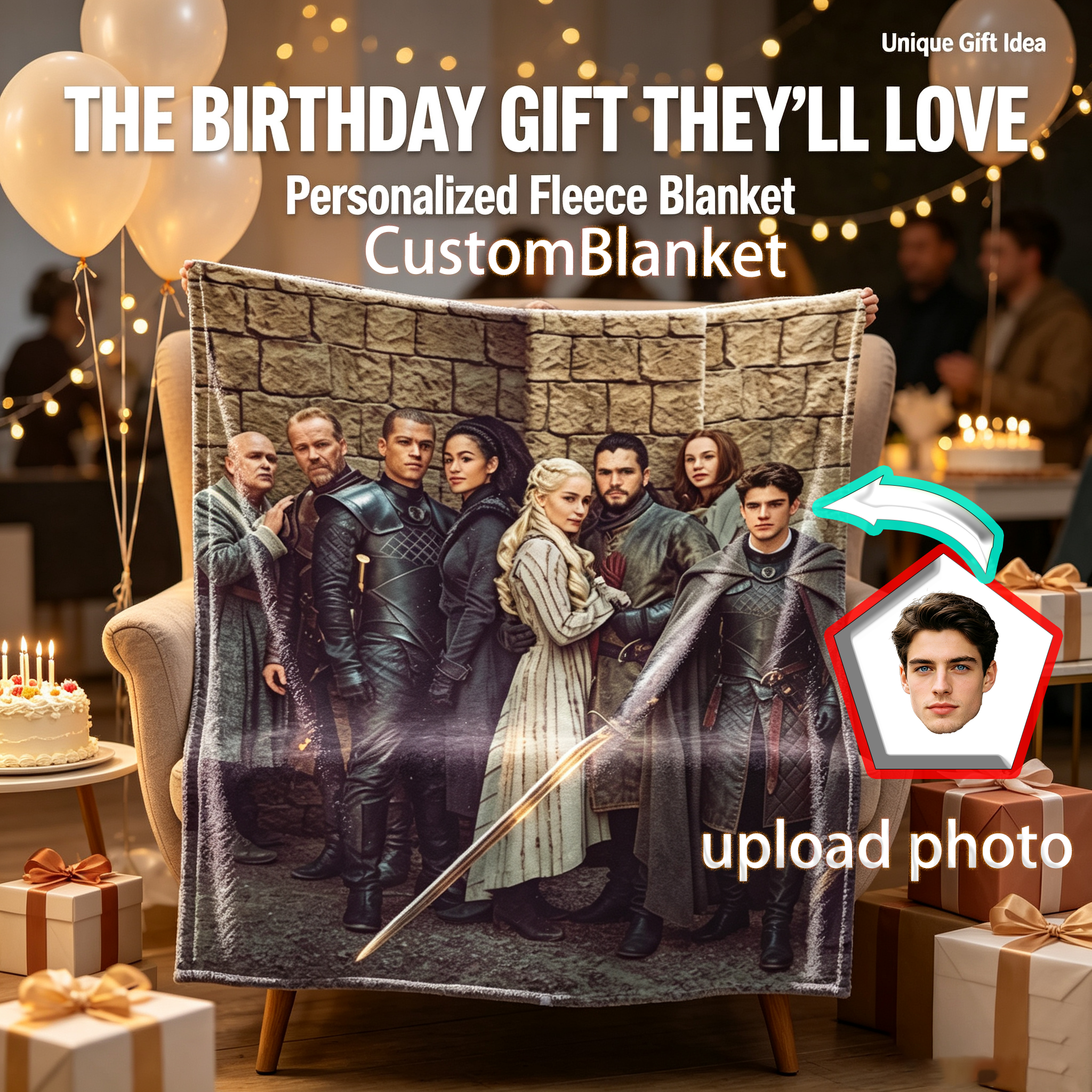 Custom Face Blanket Game of Thrones Characters Flannel Blanket for Couch or Bed Cozy Gift Idea for Fans