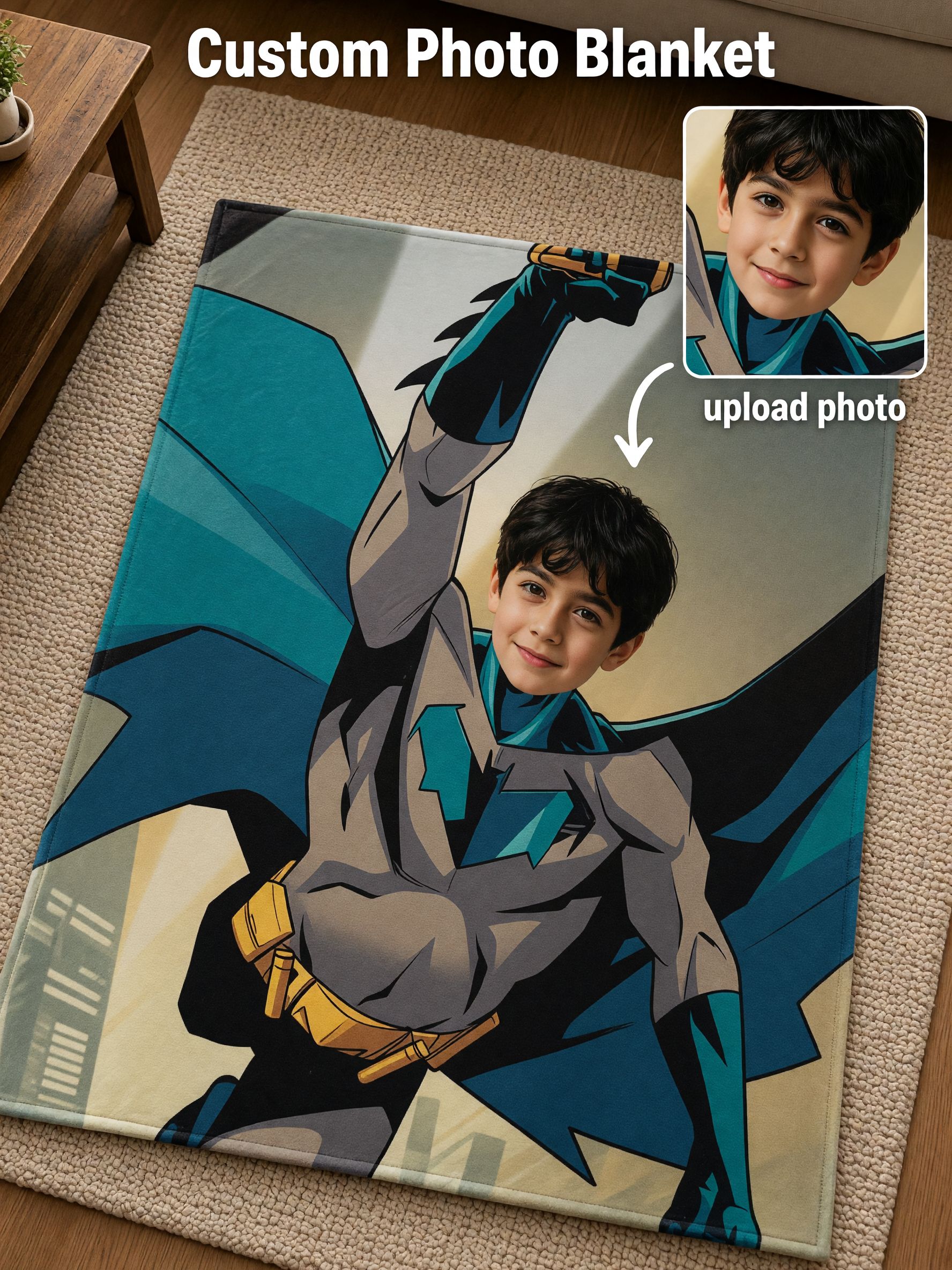 Custom Photo Superhero Blanket Personalized Face Avatar Flannel Throw Blanket for Bed Couch Ideal Keepsake Gift