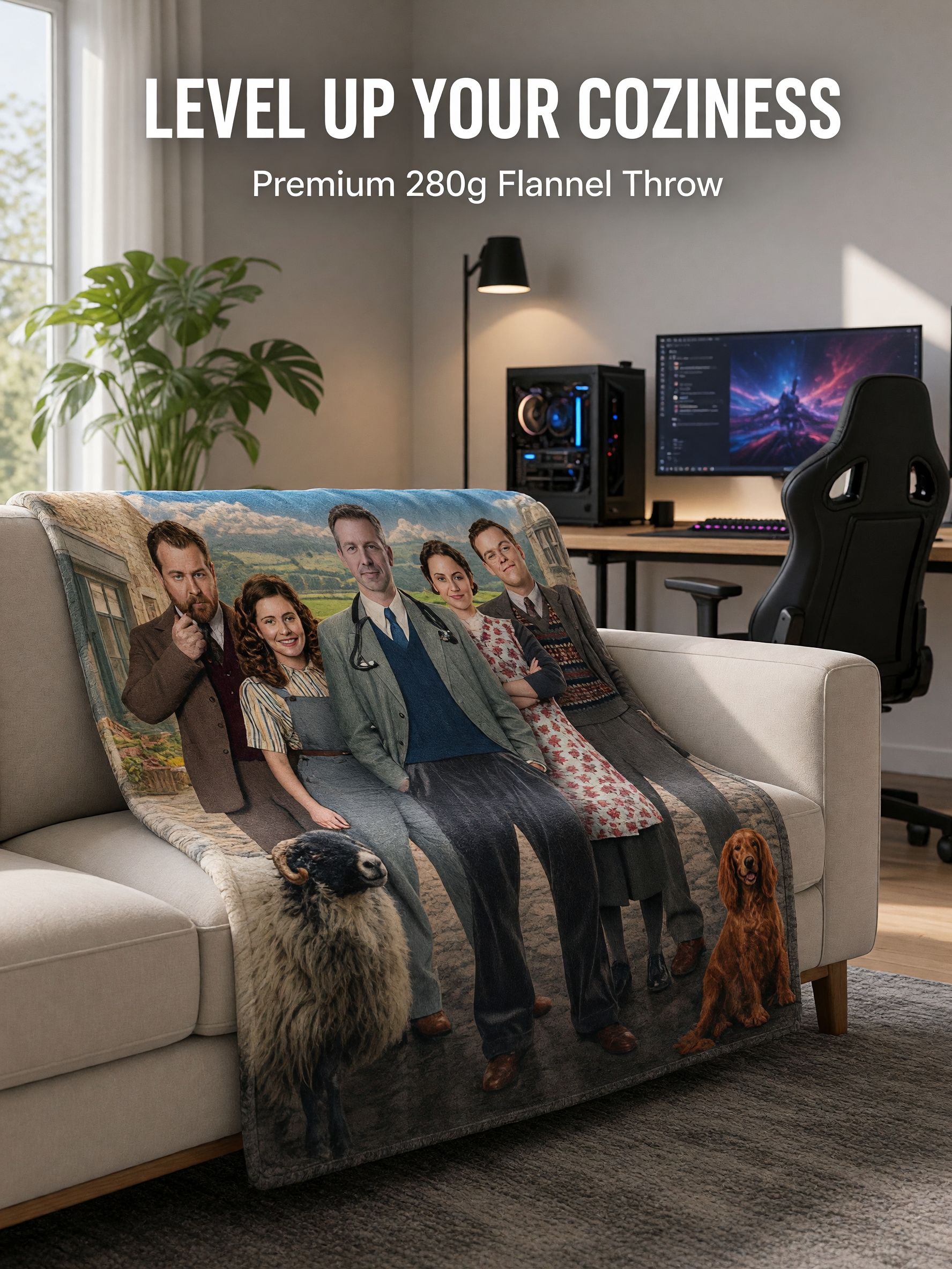 Custom Photo Blanket Personalized Portrait Flannel Throw, Soft Skin-Friendly Anti-Pilling Cozy Fleece Gift