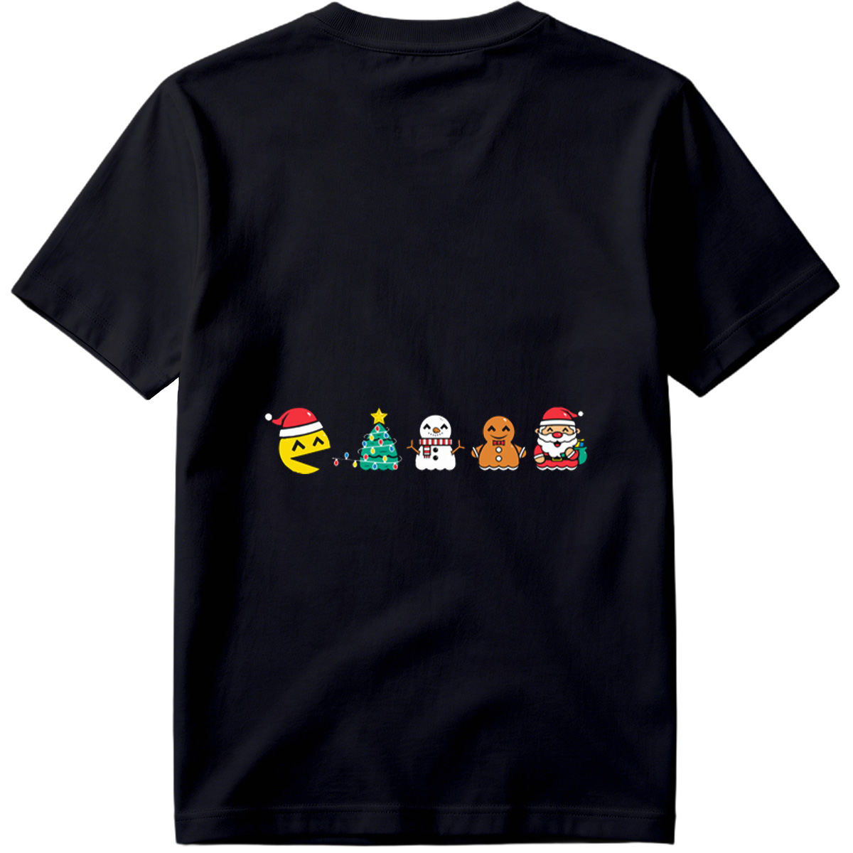 Pac-Man Christmas Characters: Pac-Man, Christmas Tree, Snowman, Gingerbread Man, Santa Claus - Tee