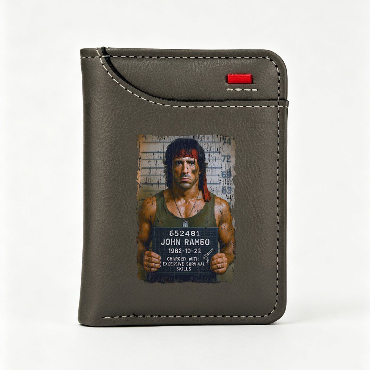John Rambo Mugshot: Charged with Excessive Survival Skills - Vertical Style Wallet