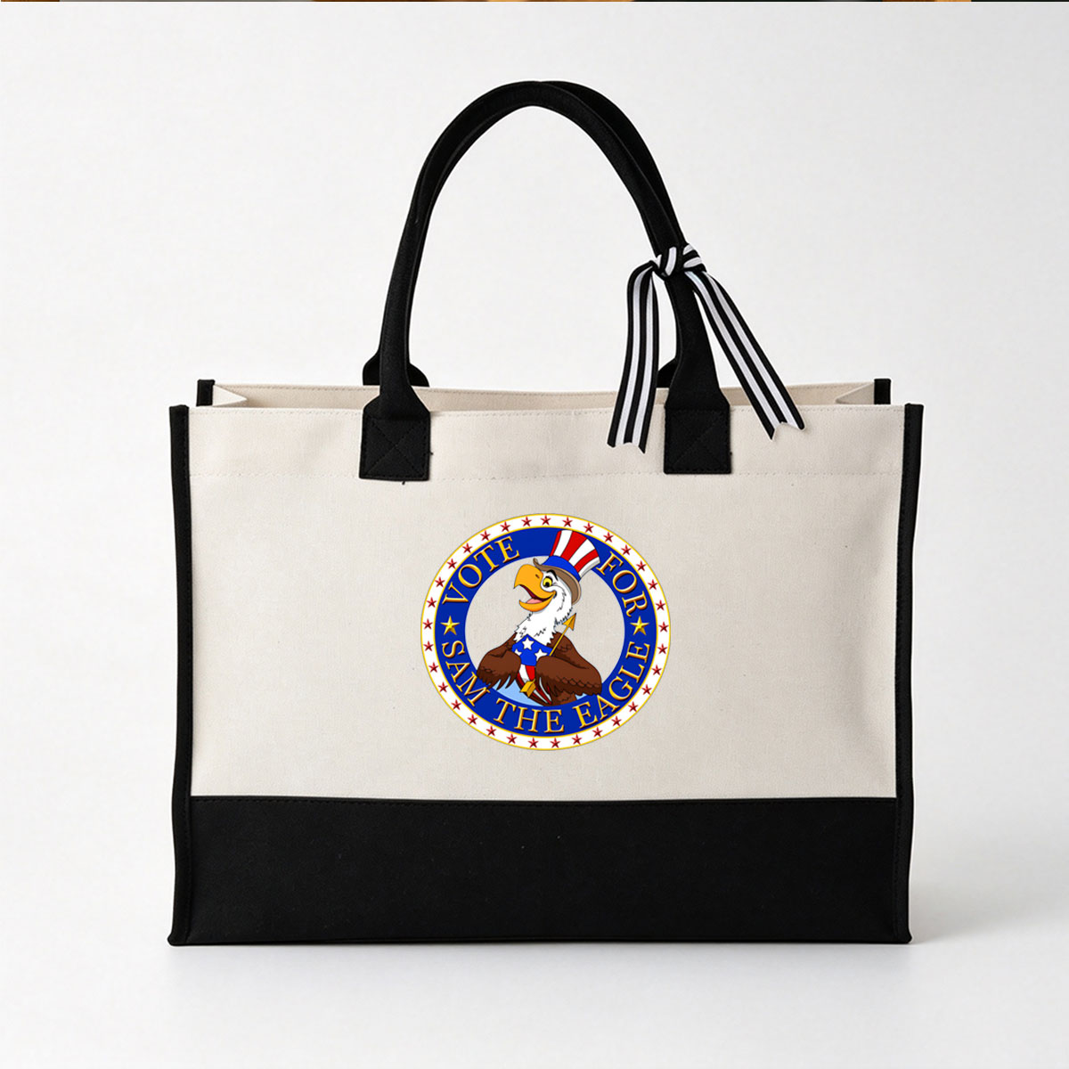 Vote for Sam the Eagle: Patriotic Eagle in Uncle Sam Hat - Canvas patchwork gift tote bag
