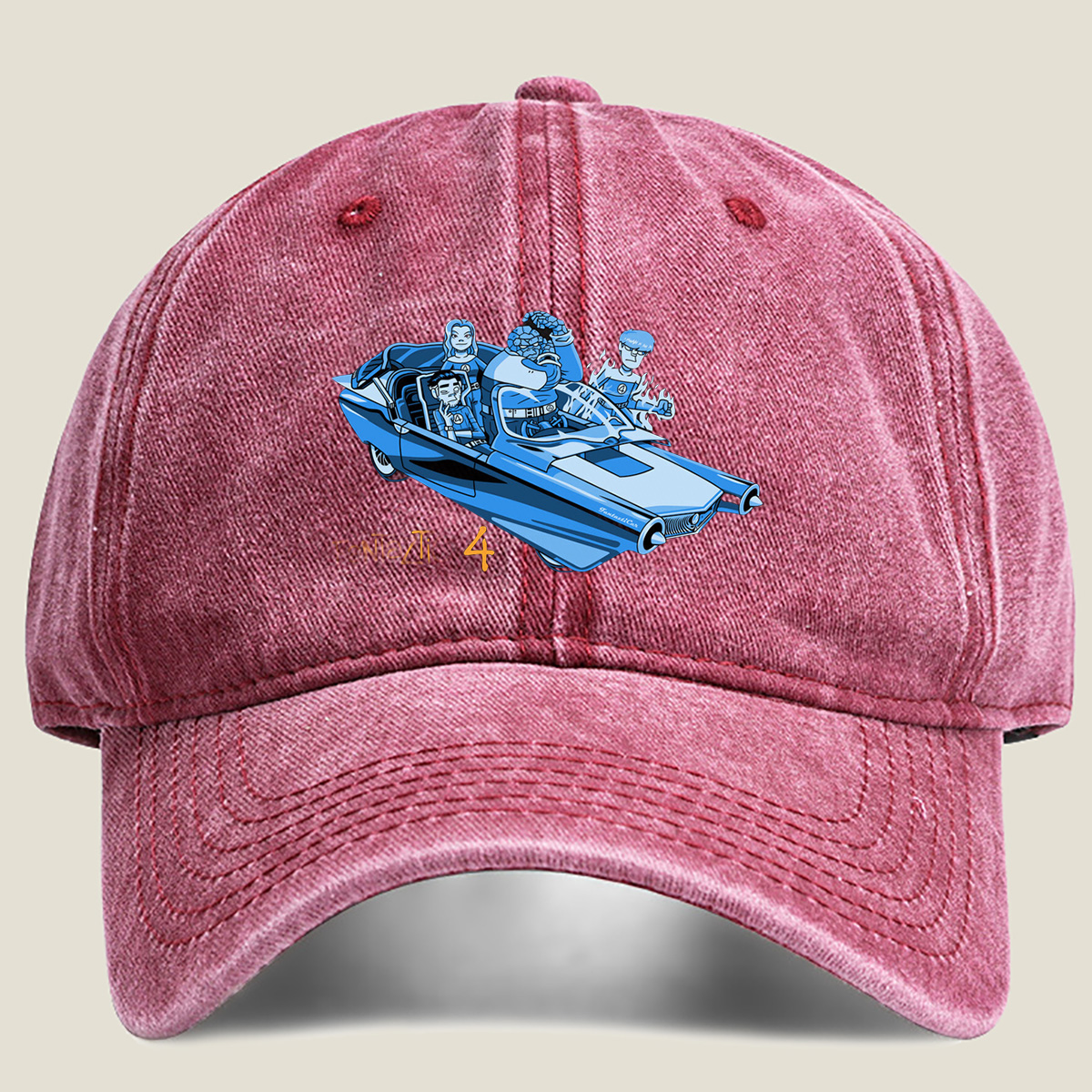 Fantastic Four in the Futuristic Car - Washed Denim - Baseball Cap