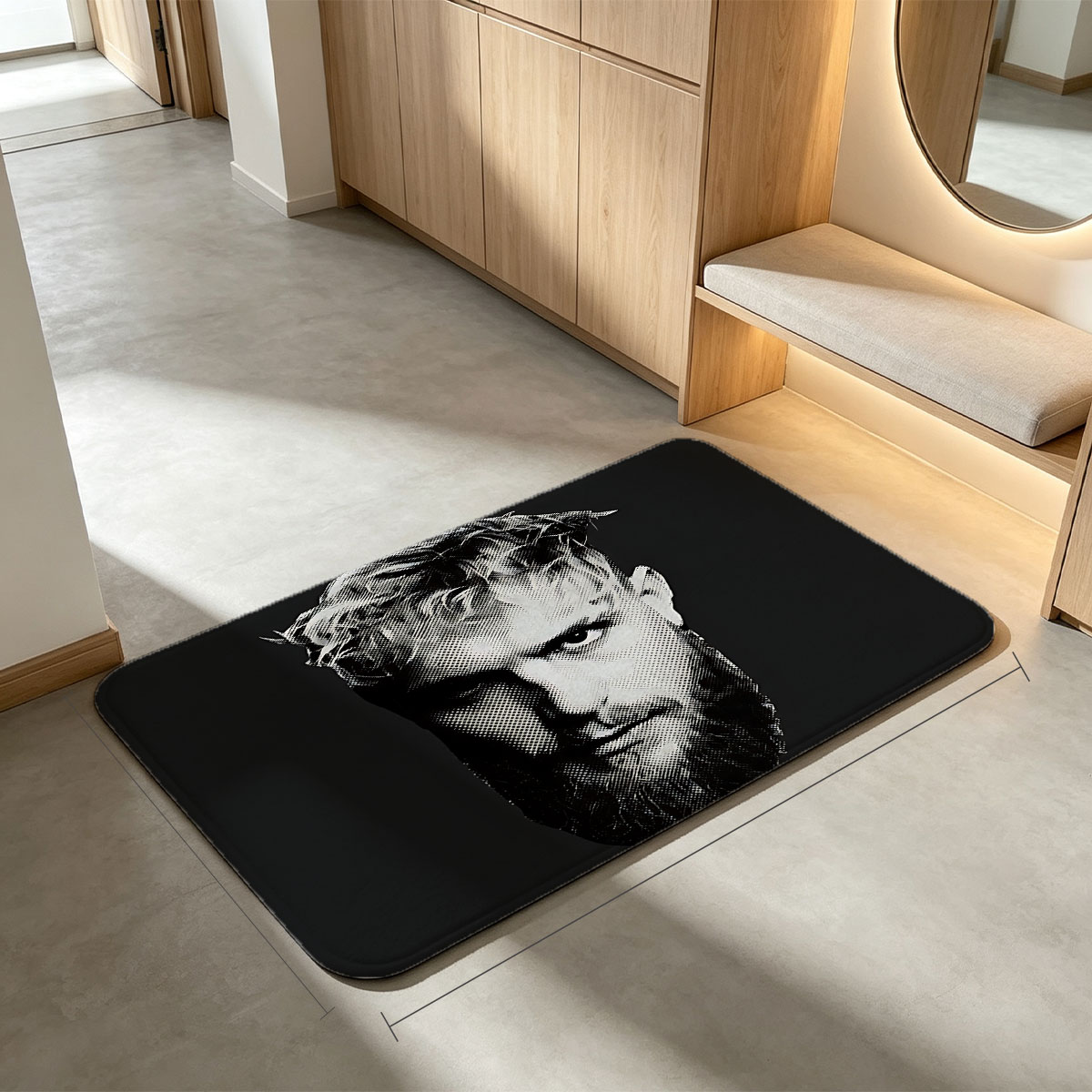 Jesus Christ with Crown of Thorns, Black and White Portrait - Flannel floor mat