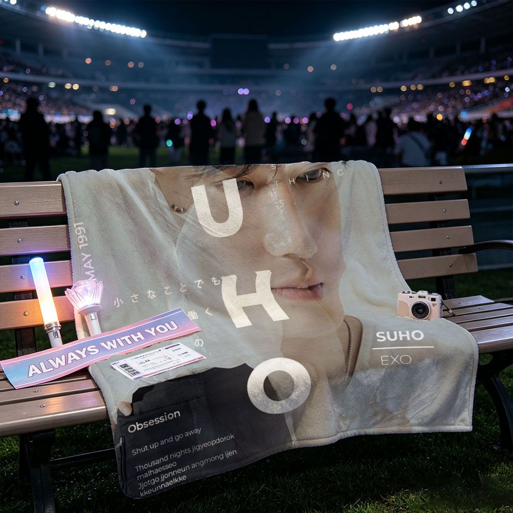 EXO Suho in a Minimalist Portrait with Overlaid Text and Soft Lighting - Blankets