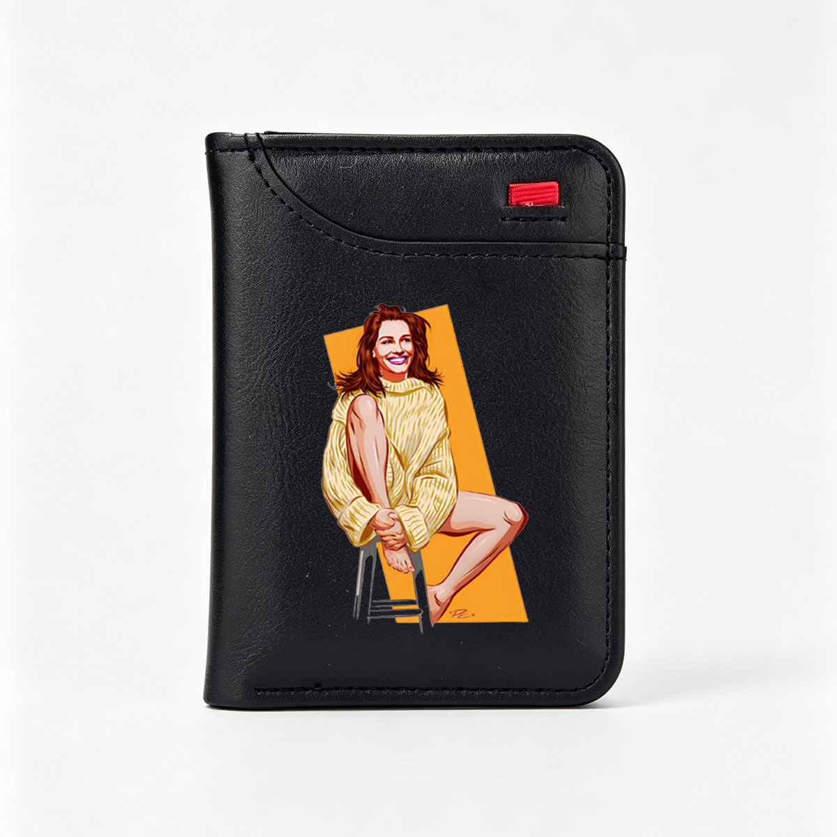 Woman in Yellow Sweater Sitting on Stool - Vertical Style Wallet