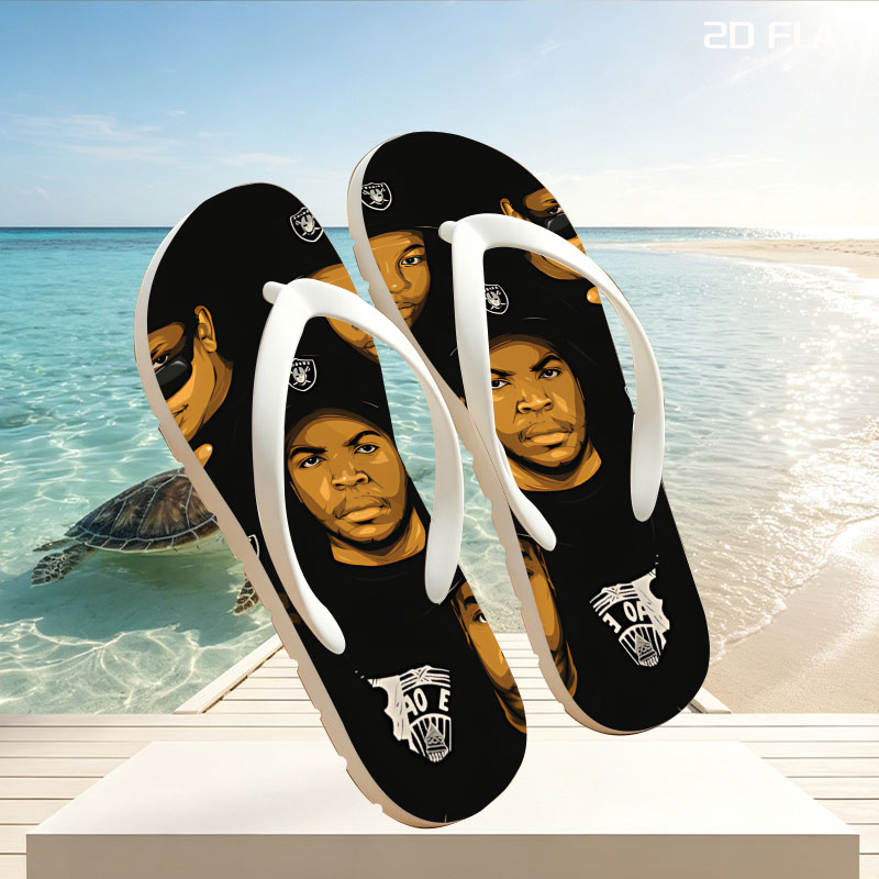 N.W.A. Members in Compton Style: Ice Cube, Dr. Dre, Eazy-E, MC Ren, DJ Yella -  flip-flops
