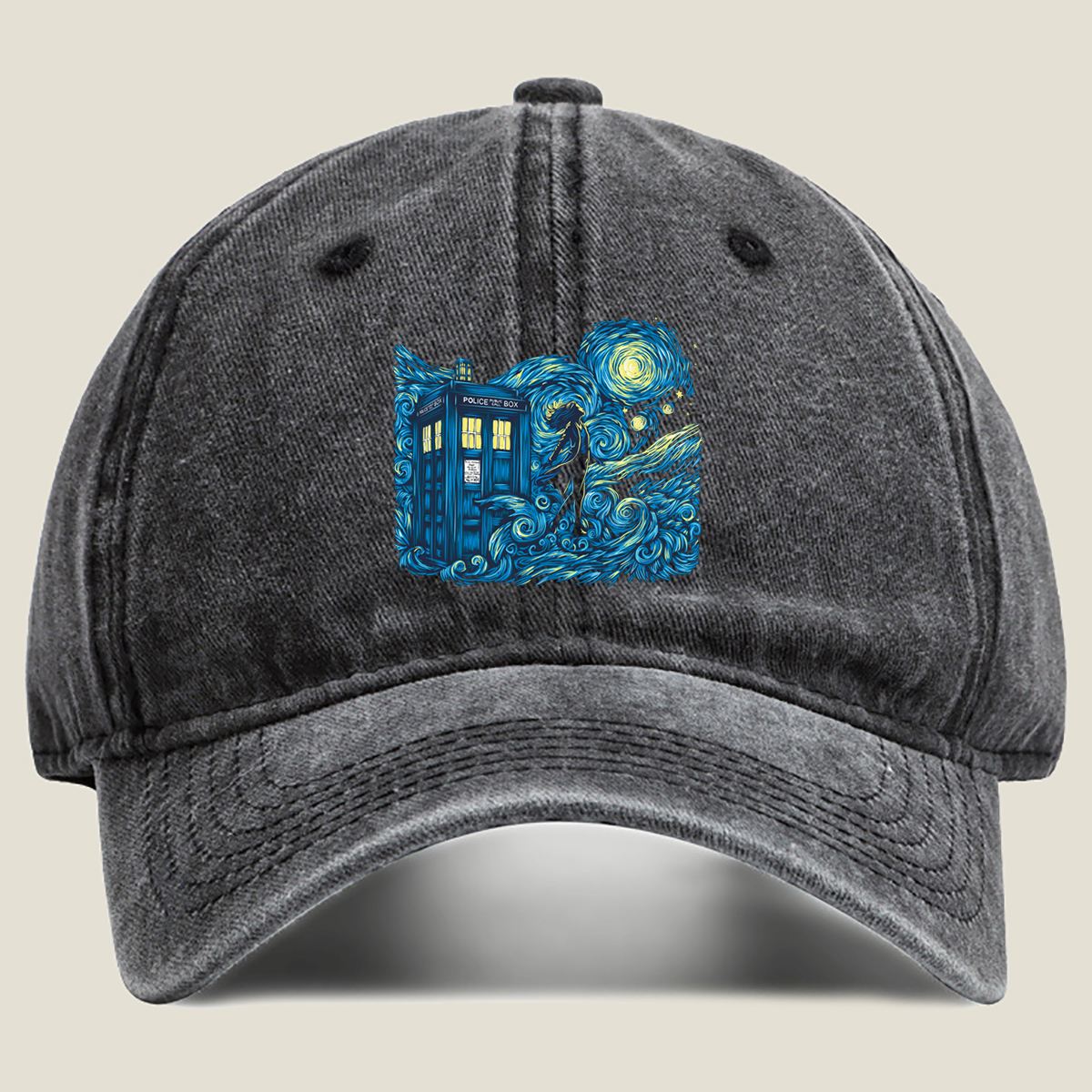 Doctor Who: TARDIS and Companion in Starry Night - Washed Denim - Baseball Cap
