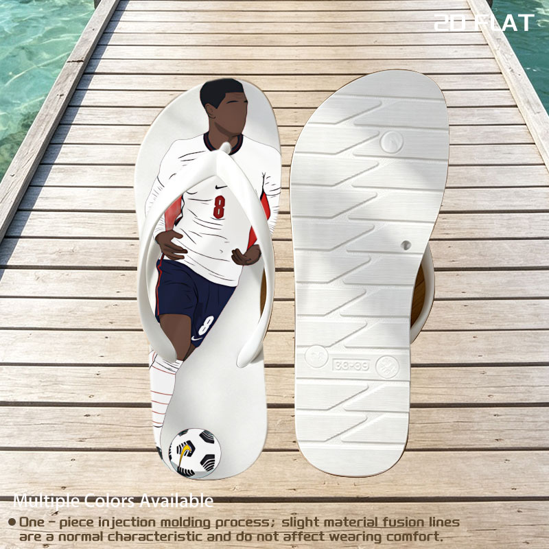 Soccer Player in White Jersey with Number 8 on Red Background -  flip-flops