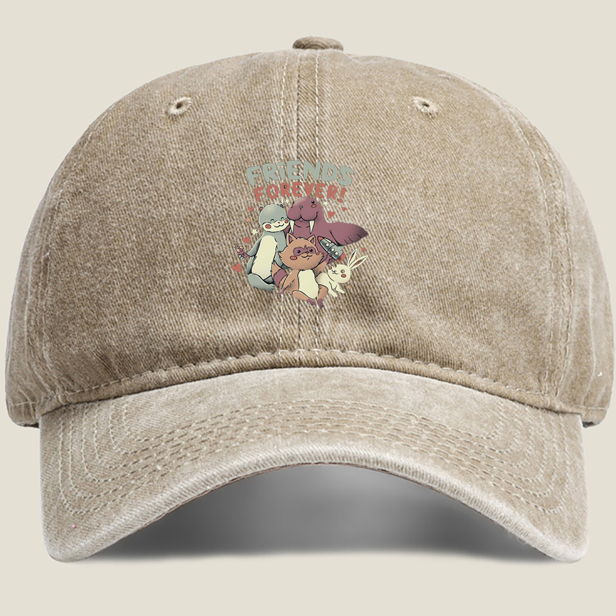 Friends Forever: Otter, Walrus, Cat, and Bunny - Washed Denim - Baseball Cap