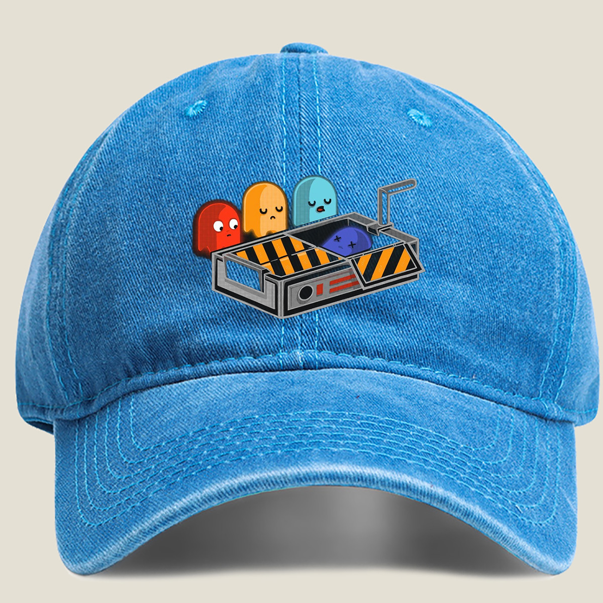 Pac-Man Ghosts in a Trap - Washed Denim - Baseball Cap