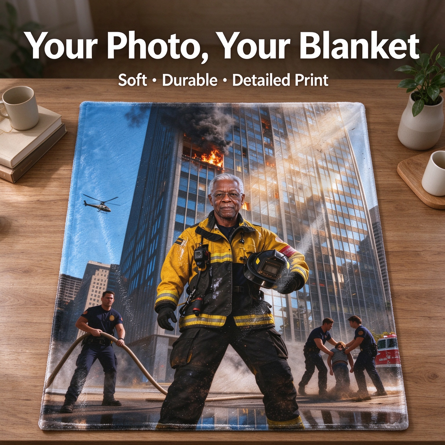 Custom Firefighter Photo Blanket Personalized Face Flannel Throw Ultra Soft Cozy Keepsake Gift for Bed and Couch