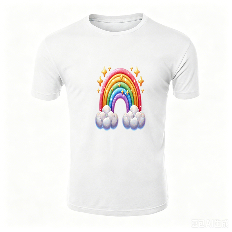 Unisex Classic T-Shirt Rainbow Stars Clouds Print Design for Casual Wear, Perfect for Outdoor Activities and Daily Use, Ideal for Adults Seeking Fun and Colorful Fashion Statement