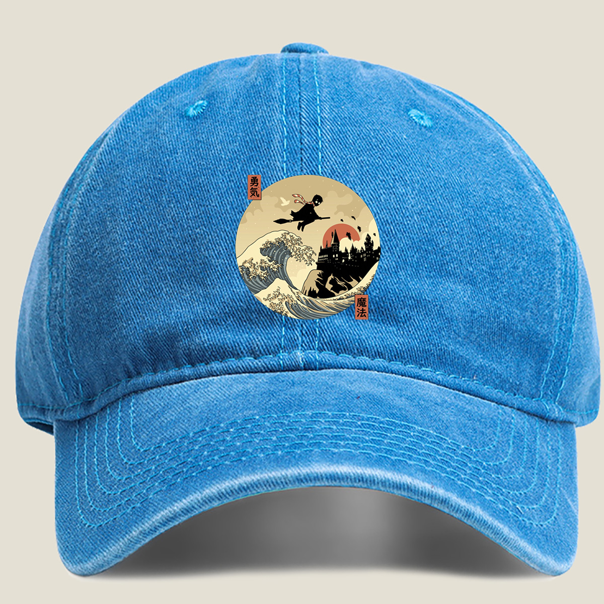 Harry Potter and Hogwarts in a Japanese Wave Style - Washed Denim - Baseball Cap