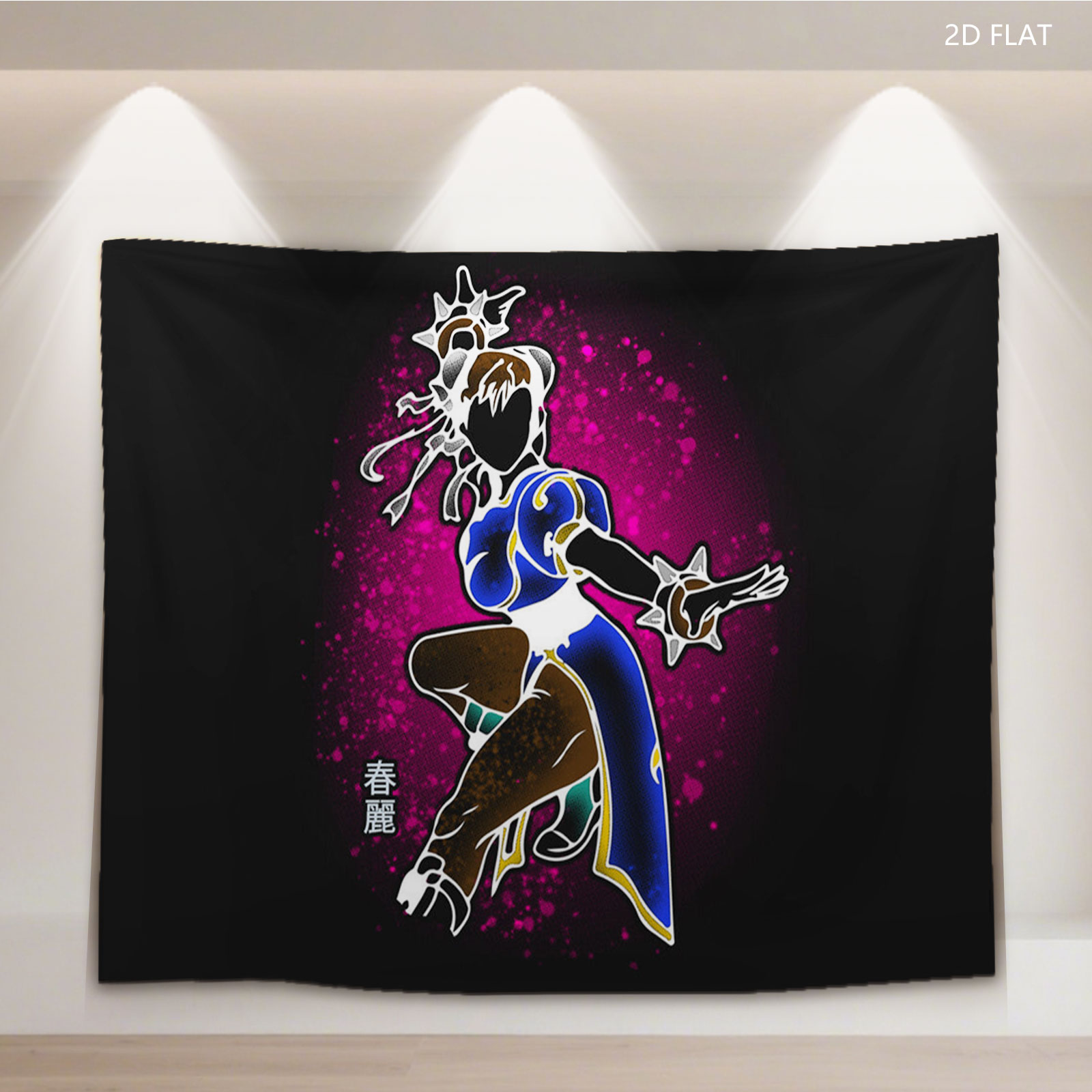 Chun-Li from Street Fighter in Dynamic Pose with Glowing Effects - Tapestry