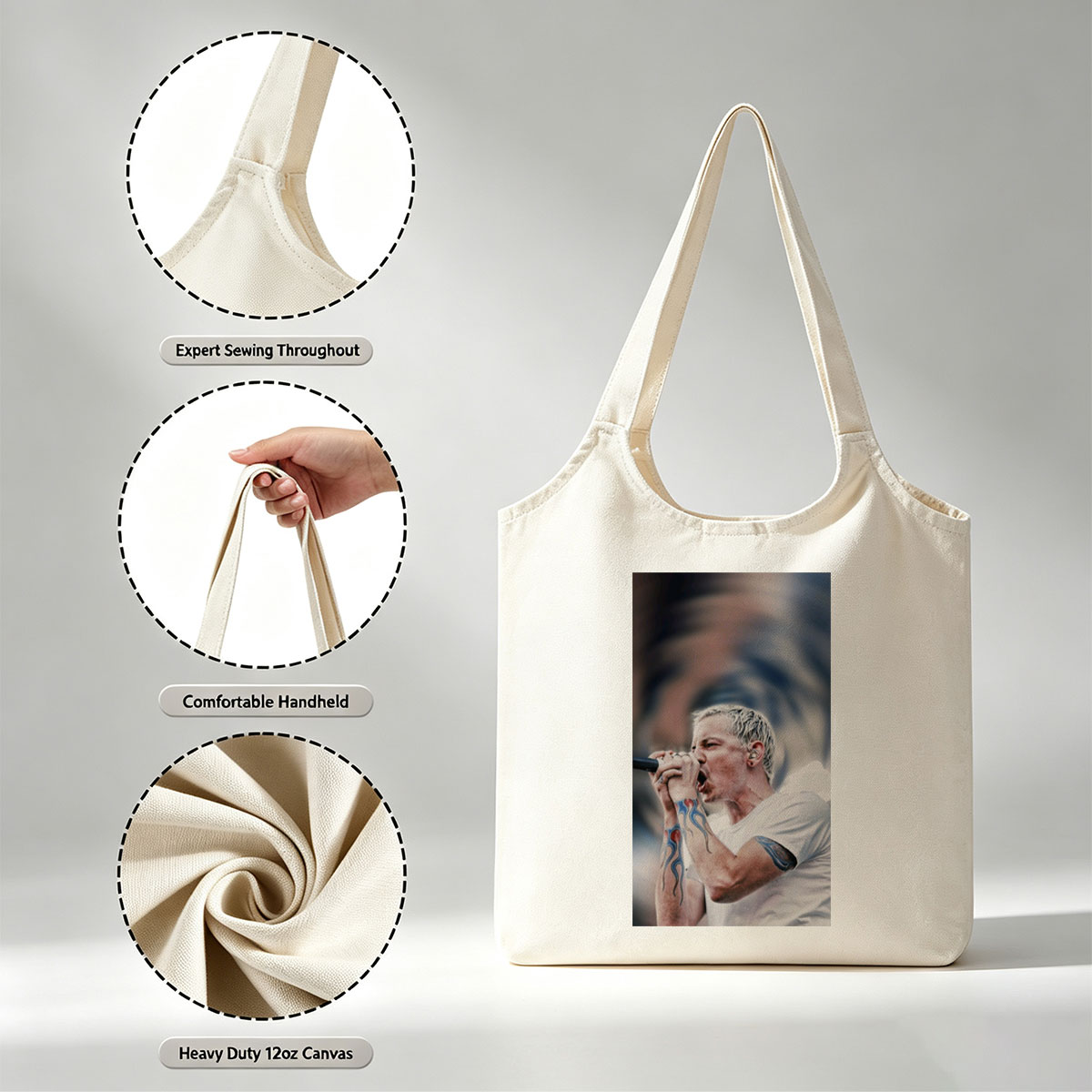 Blink-182 Lead Singer Performing with Microphone and Tattooed Arms - Canvas shoulder bags/
