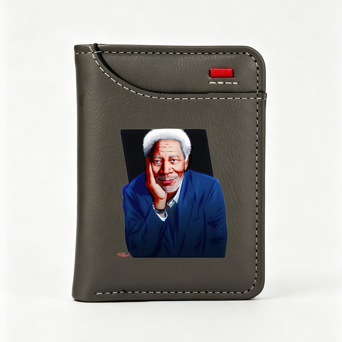 Morgan Freeman in a Blue Suit, Resting His Chin on Hand - Vertical Style Wallet