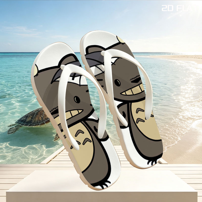 Totoro Holding Umbrella with Small Totoro on Head -  flip-flops