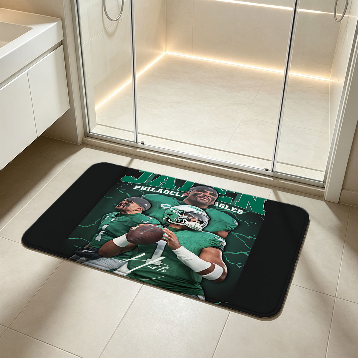 Jalen Hurts, Philadelphia Eagles Quarterback, in Action and Leadership Moments - Flannel floor mat