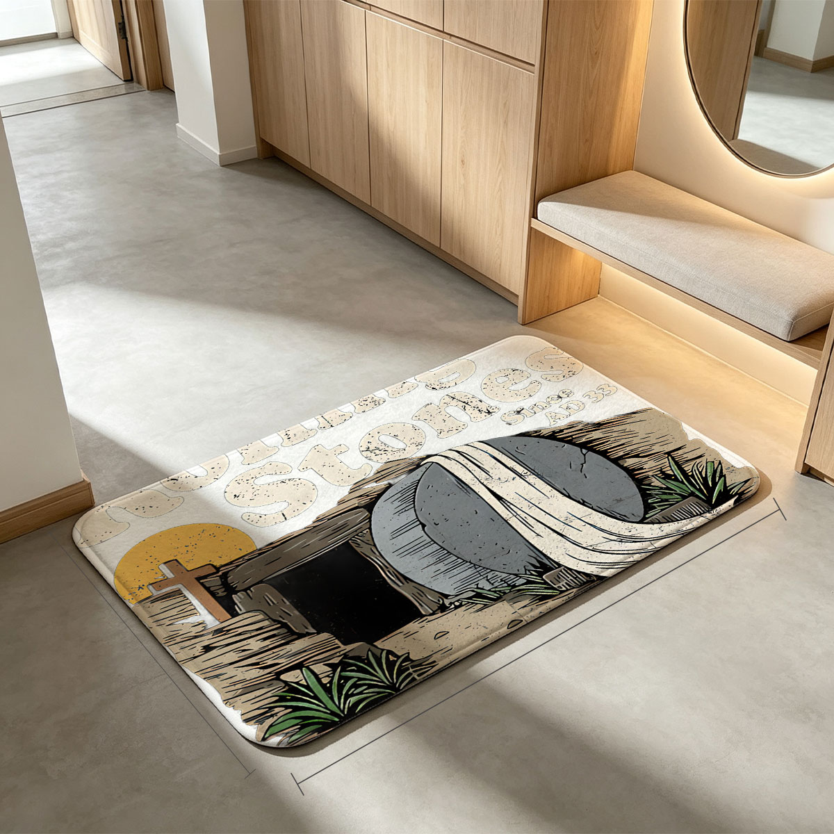 Rolling Stones Since AD 33: Easter Tomb with Rolled Stone and Cross - Flannel floor mat