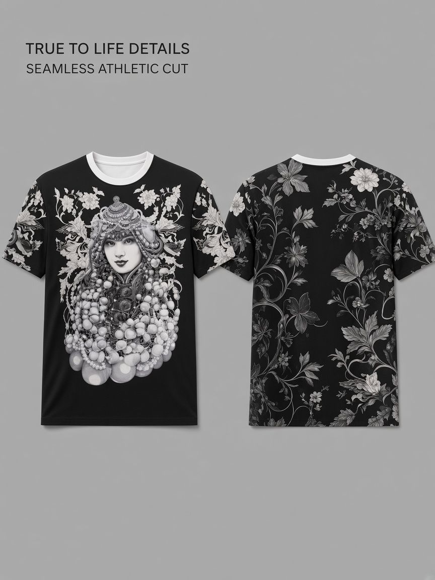 Asian Opera Empress 3D Optical Illusion Graphic Tee Breathable Athletic Mesh T-Shirt Casual Sports Wear