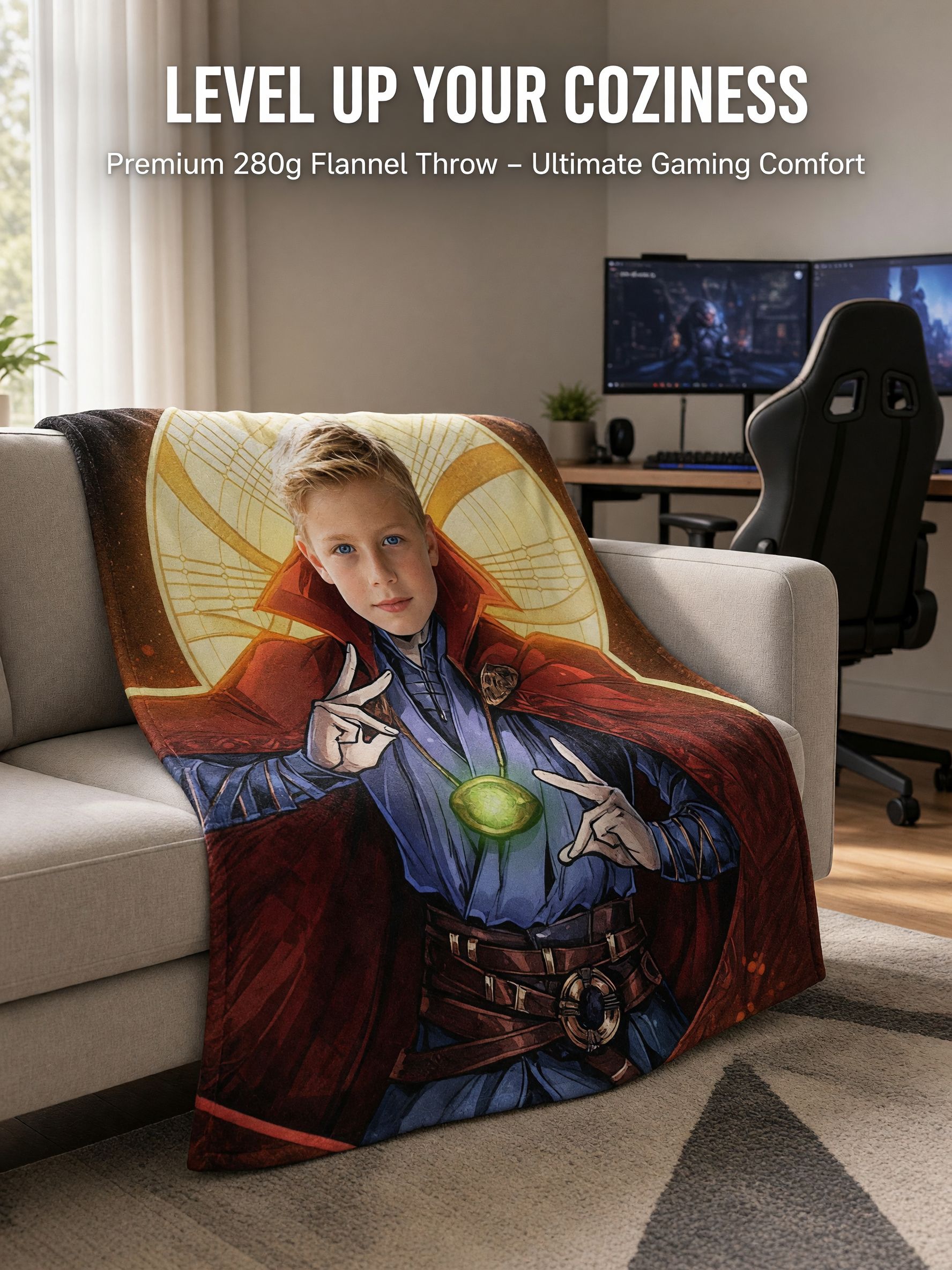 Custom Photo Face Superhero Flannel Fleece Blanket, Ultra Soft Personalized Portrait Throw Blanket for Couch and Bed