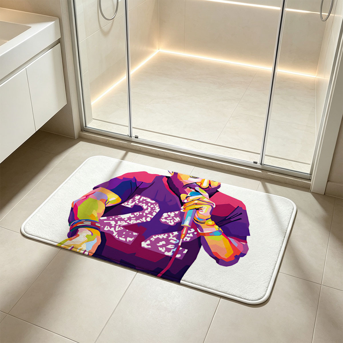 DJ with Colorful Hair and Microphone at Turntable - Flannel floor mat