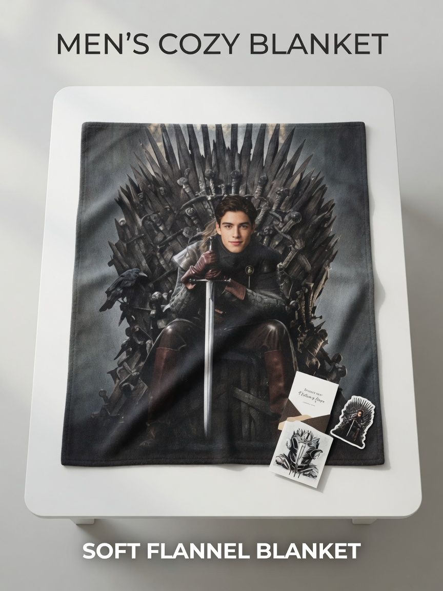 Personalized Custom Face Photo Blanket Ultra Soft Flannel Throw for Bed Sofa and Travel Fantasy Throne Gift