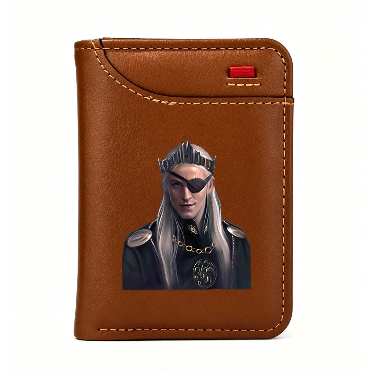 King with Long White Hair and Eye Patch Wearing Crown and Dark Robe - Vertical Style Wallet