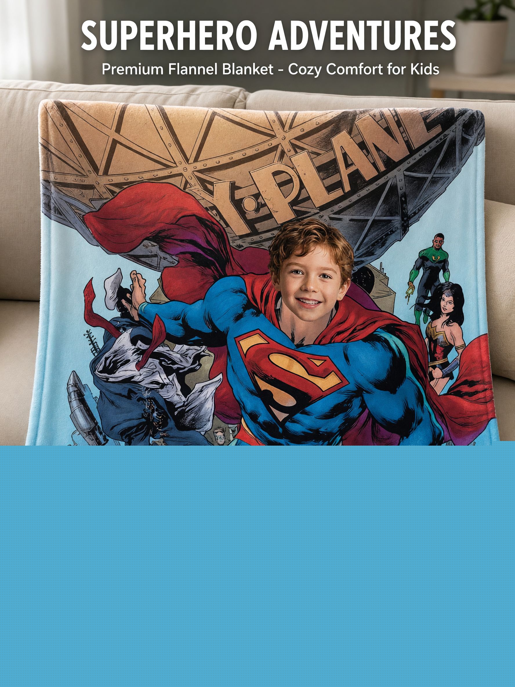 Personalized Custom Face Superhero Flannel Blanket Ultra Soft Cozy Fleece Throw Ideal Gift for Kids