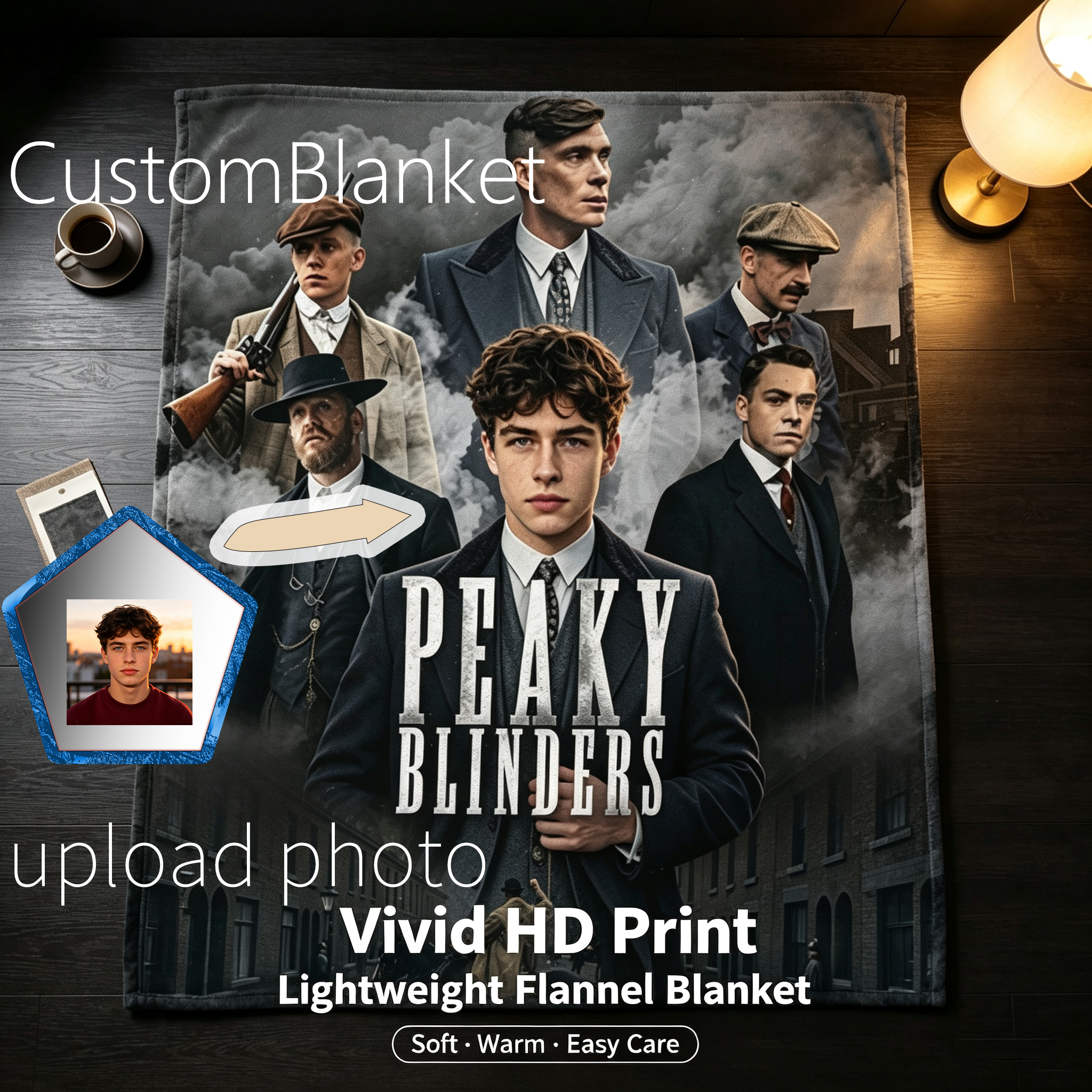 Custom Face Blanket Peaky Blinders Flannel Blanket for Fans of the Netflix Series Perfect Gift for Movie and TV Show Enthusiasts