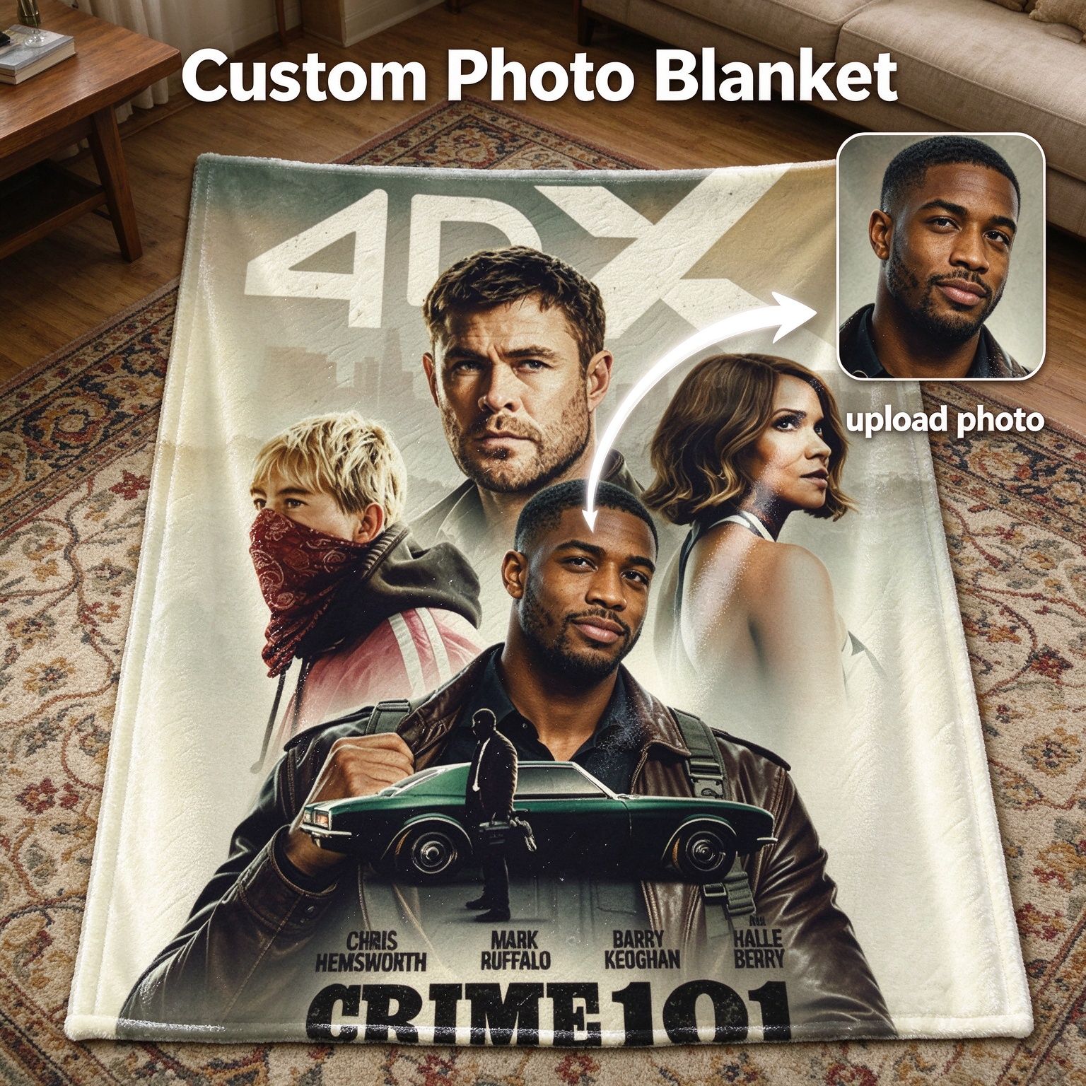 Custom Photo Face Flannel Blanket, Personalized Movie Poster Throw, Ultra Soft Anti-Pilling Warm Fleece Blanket for Bed