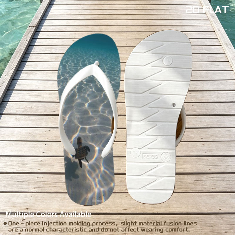 Sea turtle swimming over sandy ocean floor with sunlit ripples -  flip-flops