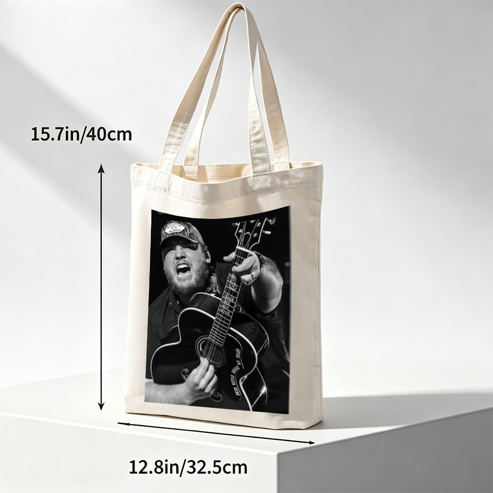 Luke Combs Performing with Acoustic Guitar in Black and White Photo - Canvas tote bags