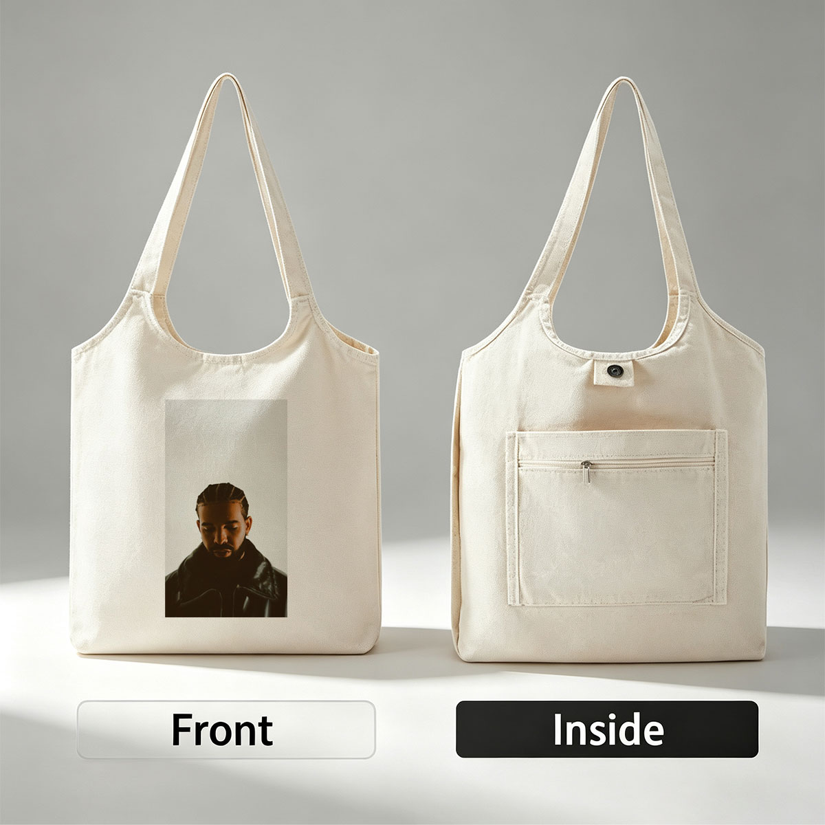 Drake in a Moody Portrait Wearing a Black Leather Jacket with Braided Hair and a Contemplative Expression - Canvas shoulder bags/