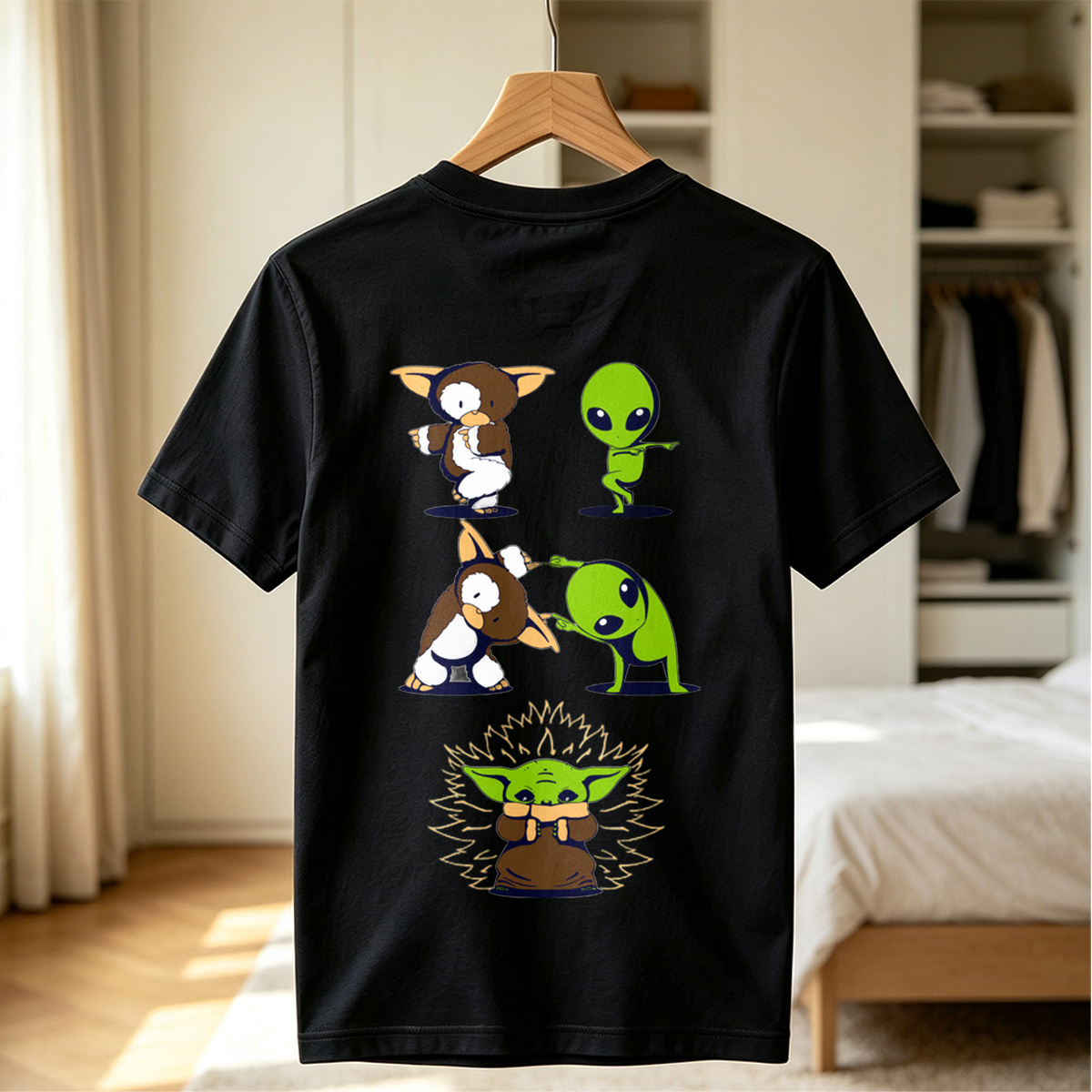 Diddy Kong, Alien, and Baby Yoda in Playful Poses - Tee