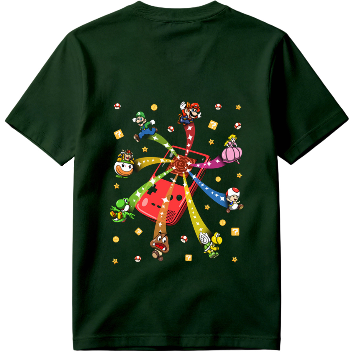 Super Mario Characters Bursting from a Game Console - Tee