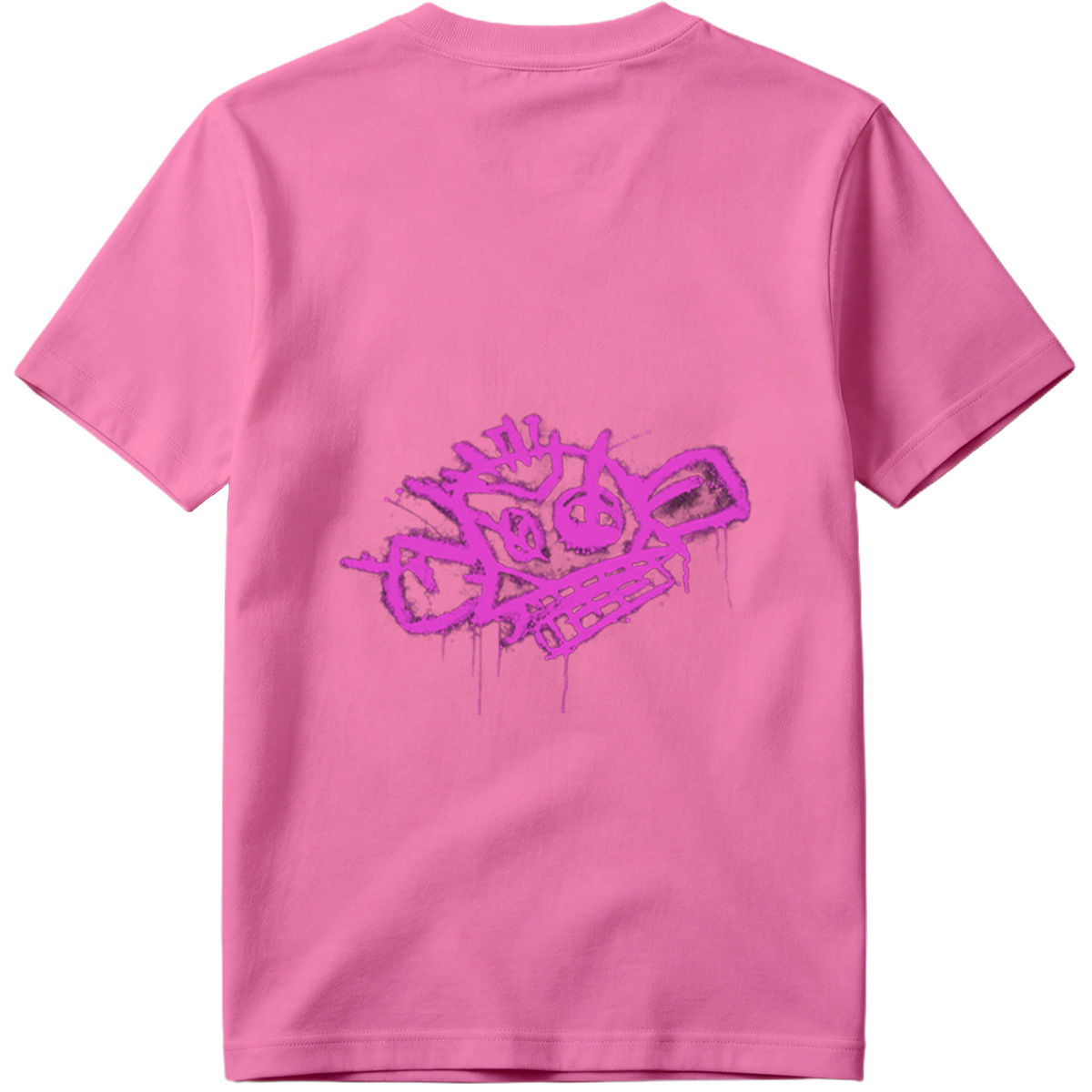 Graffiti-style pink skull with crown and crossbones on black background - Tee