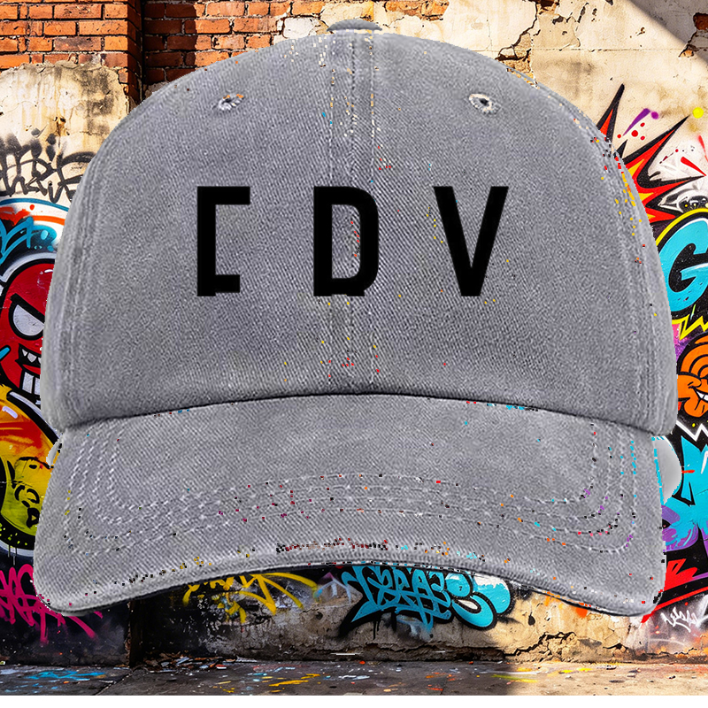 Men's Printed Washed Cotton Hat with CDV Logo Design, Casual Round Brim Summer Lightweight Cap for Outdoor Activities, Urban Style, Perfect for Adults Seeking Comfort and Fashionable Look