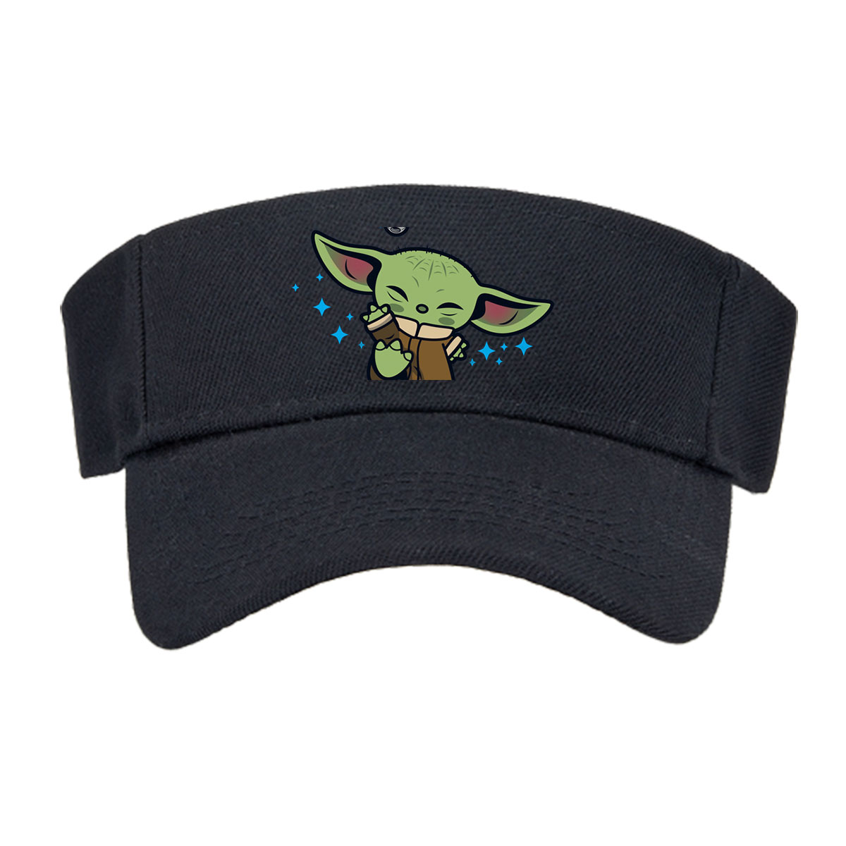 Baby Yoda Hugging a Cup with Stars and Droid in Background -  Visor cap